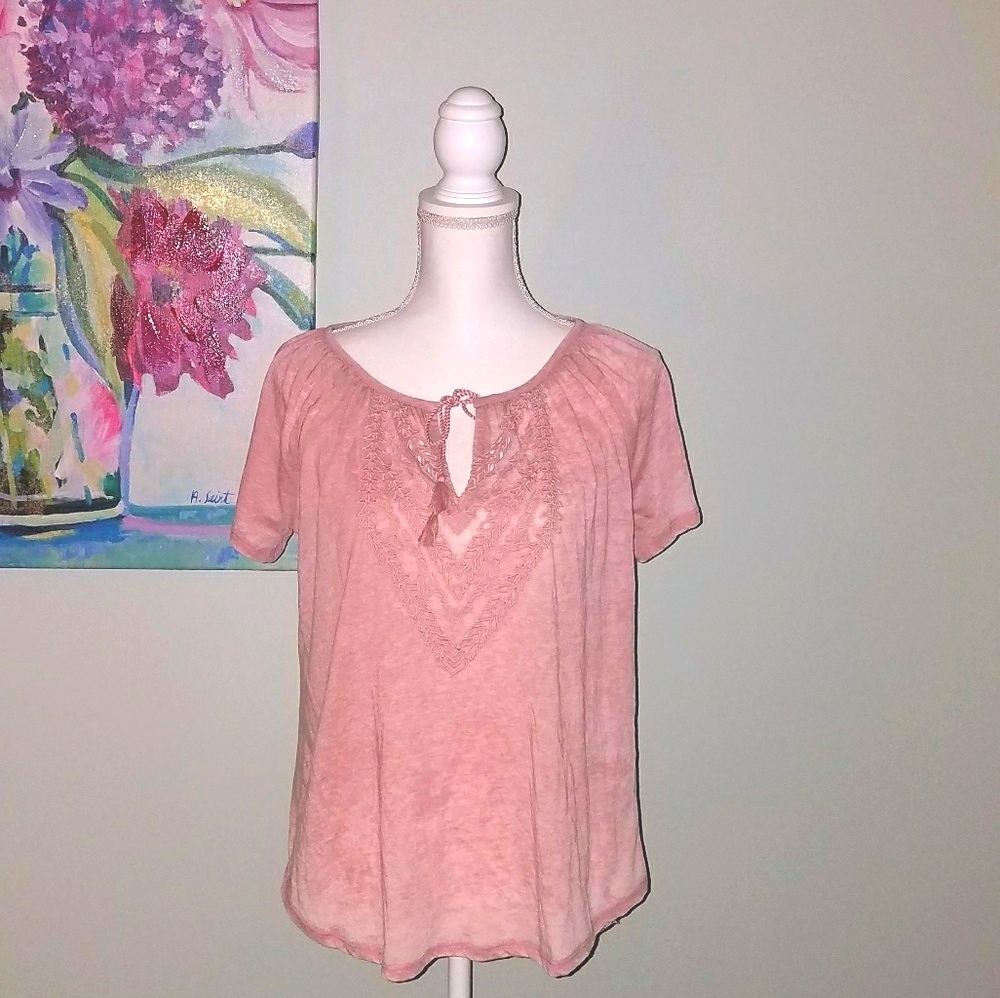 Lucky Brand Blush Aztec Short Sleeve Top NWT Size Small
